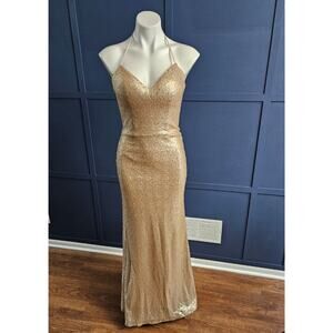 Bari Jay Bridesmaids 1666 Sequin Champagne Dress sz 4
